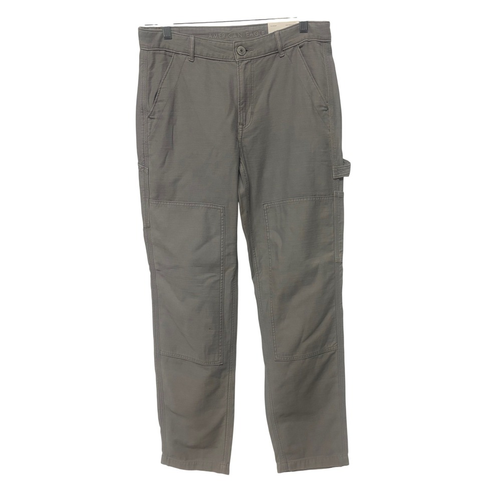 American Eagle 90s Straight Carpenter Pants Grey High Rise Utility Womens 8 Long - Picture 2 of 6